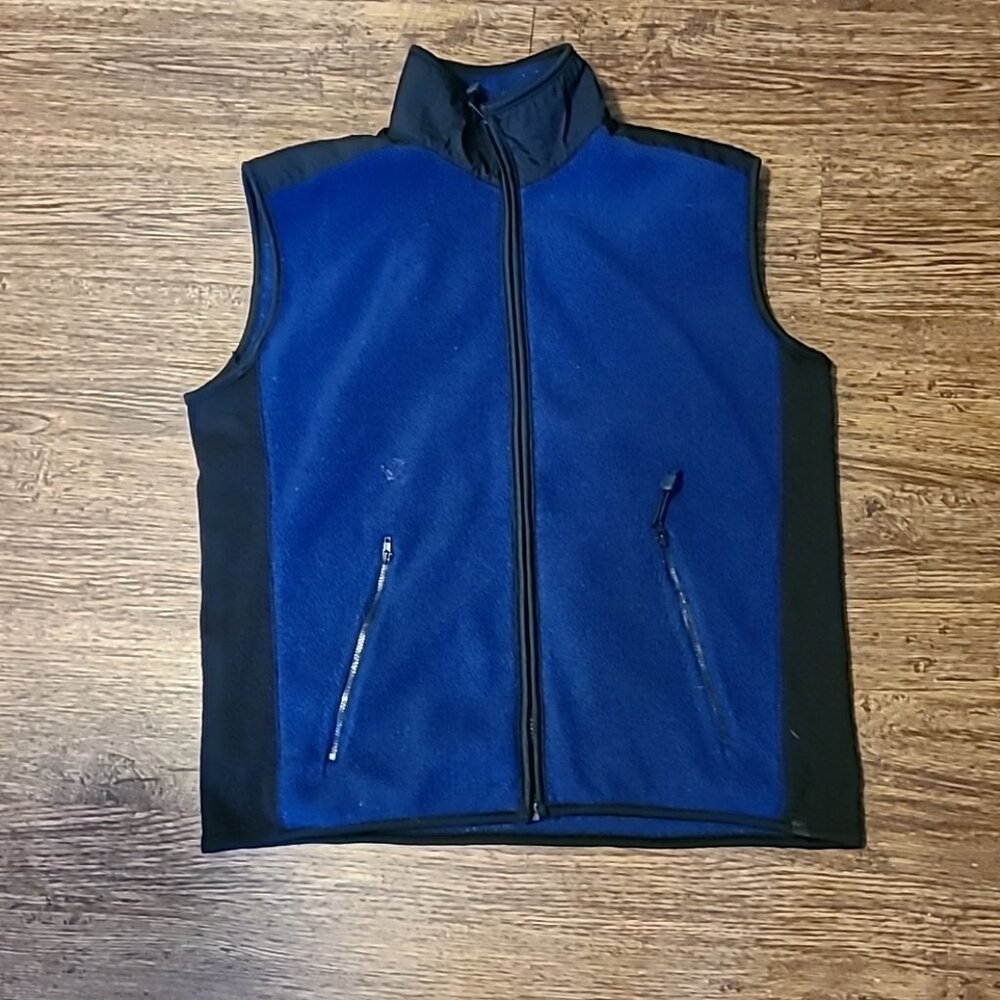 Blue Fleece Vest Full Zip Sleeveless Jacket Outdoor Casual Layering‎